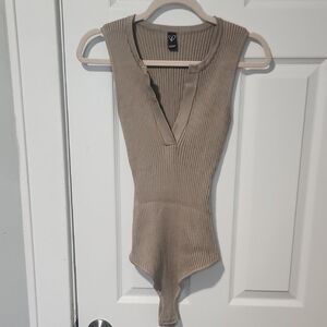 Windsor Ribbed Beige Sleeveless Bodysuit